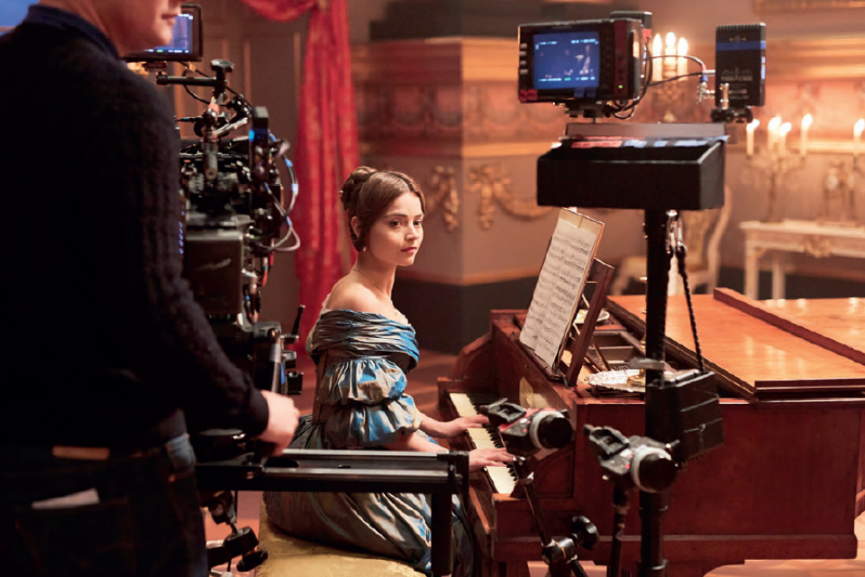 Jenna Coleman as a young Queen Victoria being filmed on the set of 'Victoria'.