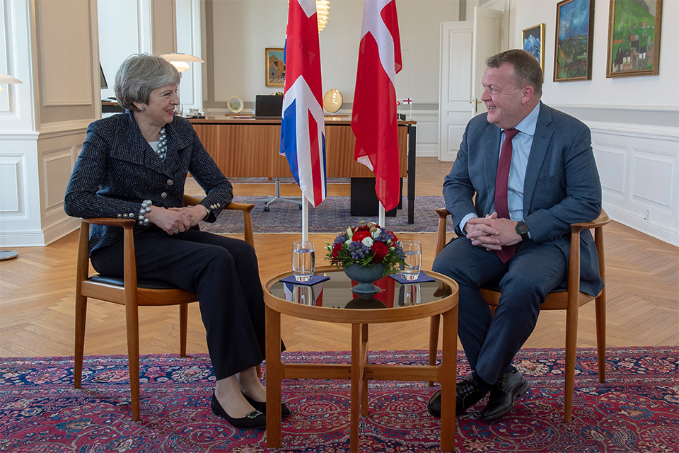 Theresa May meets Danish PM Lars Løkke Rasmussen in Copenhagen