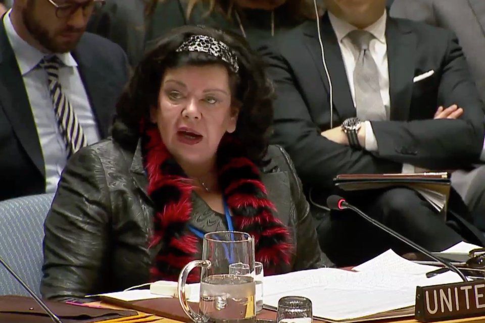 Ambassador Karen Pierce speaking at the UN 
