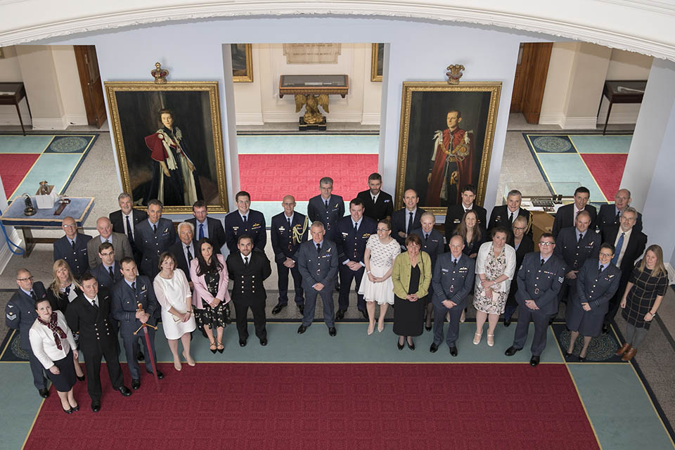 Peter Mole with Staff, Students & Families at the Graduation of No. 48 Aerosystems Course, College Hall, RAF Cranwell