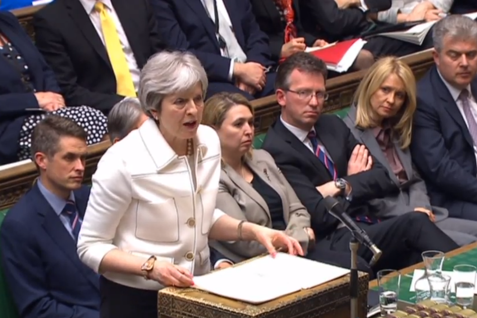 Prime Minister Theresa May giving a statement in Parliament on military action in Syria