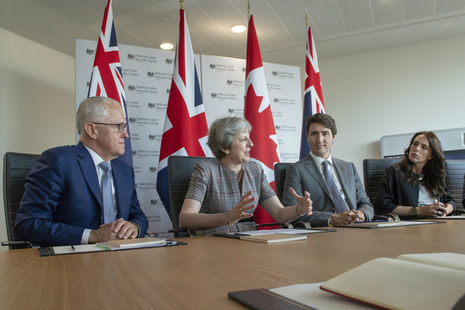 Prime Minister Theresa May with the Prime Ministers of Australia, Canada and New Zealand at the National Cyber Security Centre