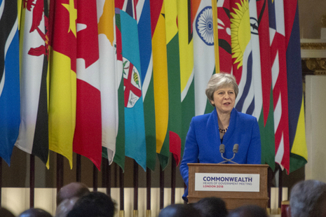 Prime Minister Theresa May speaking at the opening of the Commonwealth Heads of Government Meeting
