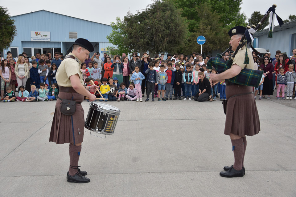 Bagpipers perform at the International School