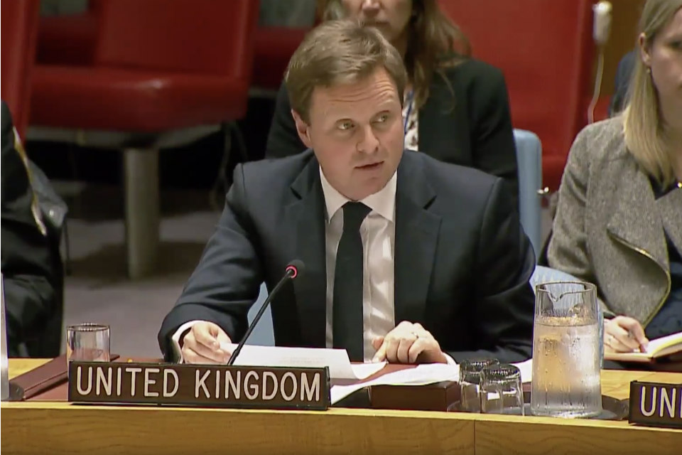 Stephen Hickey, UK Political Councillor to the UN, at the Security Council.