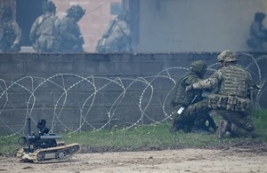 Soldiers take part in the Joint Expeditionary Force’s (JEF) military exercise on Salisbury Plain.