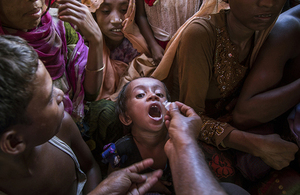 A Rohingya child is given a dose of cholera vaccine in Cox's Bazar, Bangladesh, October 2017. Picture: UNICEF