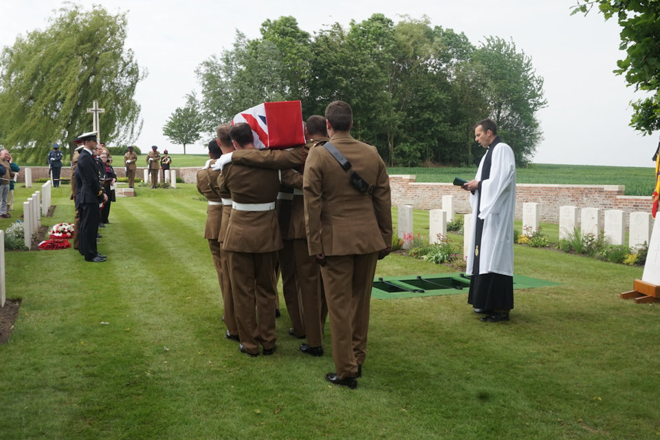 The Royal Artillery Regiment bearer party take 2nd Lt. Henderson to his final resting place (Crown Copyright), all rights reserved