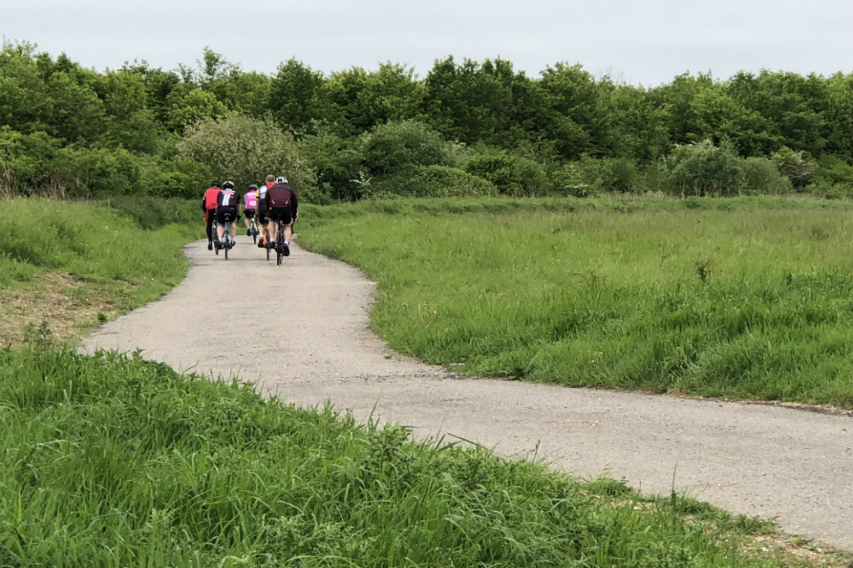 Cyclists using the new path