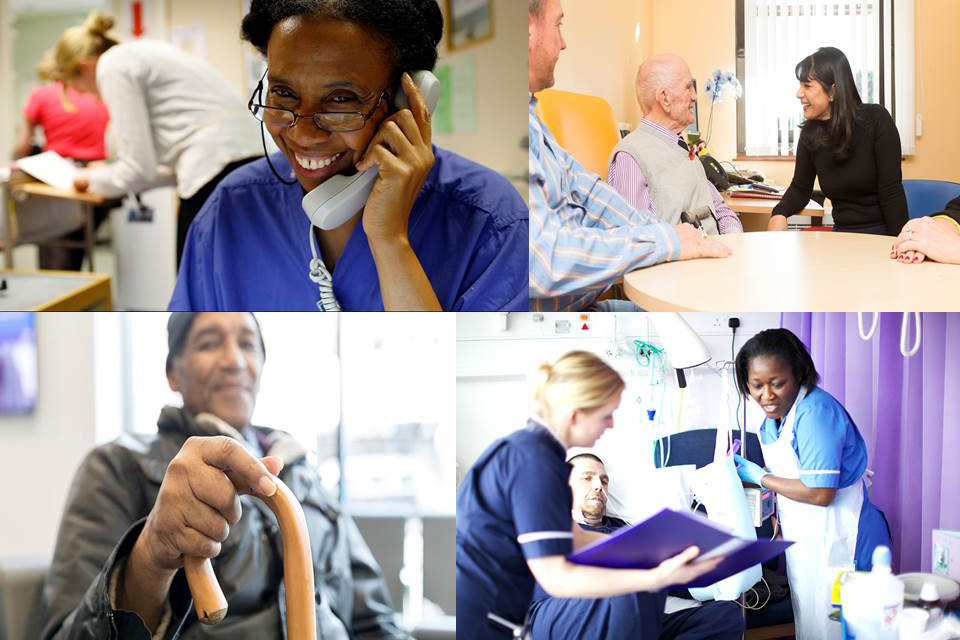 Collage of images of staff and patients in health and social care settings