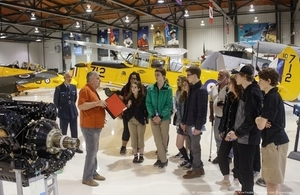 Students at Vintage Wings of Canada learning about RAF 100 Celebrations