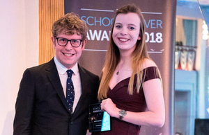 Verity receiving her award from the comedian Josh Widdicombe, who hosted the evening.