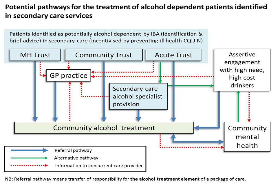 Potential pathways for the treatment of alcohol dependent patients identified in secondary care services