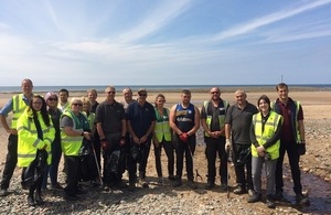 Litter pickers and refuse bags at the ready for Beach Clean at Drigg