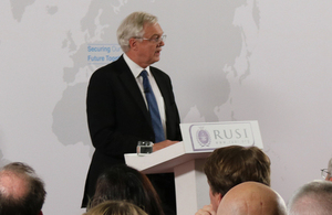 David Davis delivering his speech at the RUSI Library