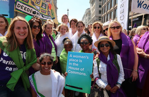 Minister for Women joins the procession through London to celebrate women’s suffrage centenary