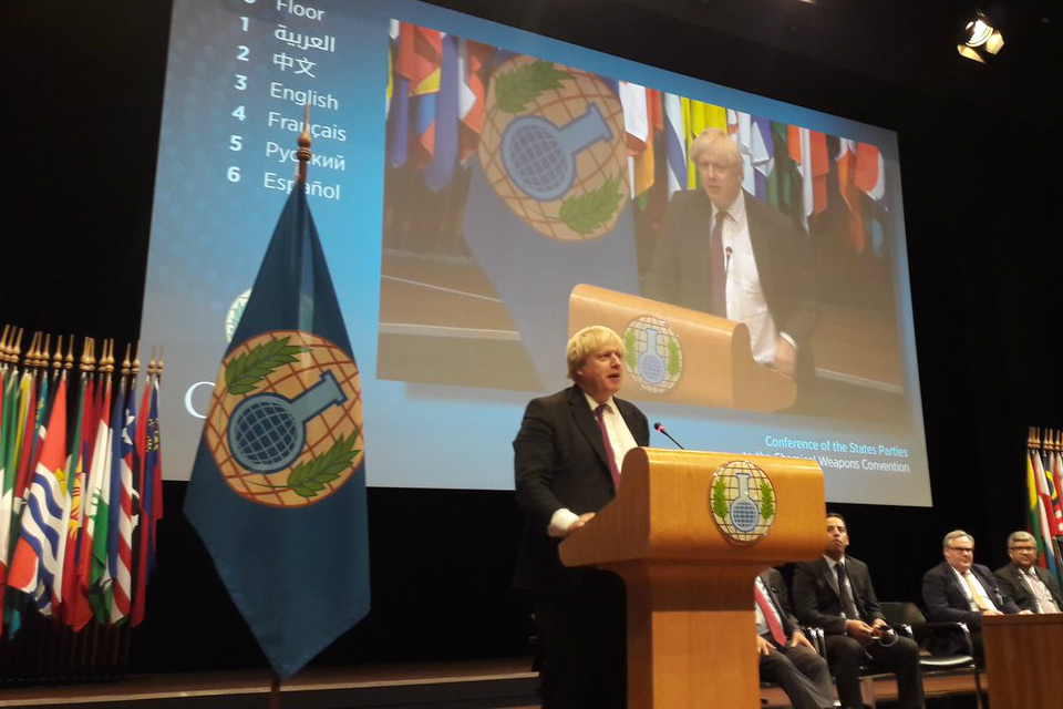 Foreign Secretary Boris Johnson addresses the OPCW Special Conference of the States Parties
