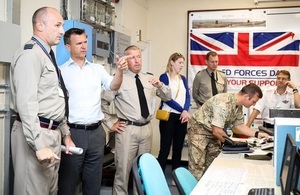 Armed Forces Minister Mark Lancaster is briefed by troops at RAF Akrotiri. Crown Copyright.