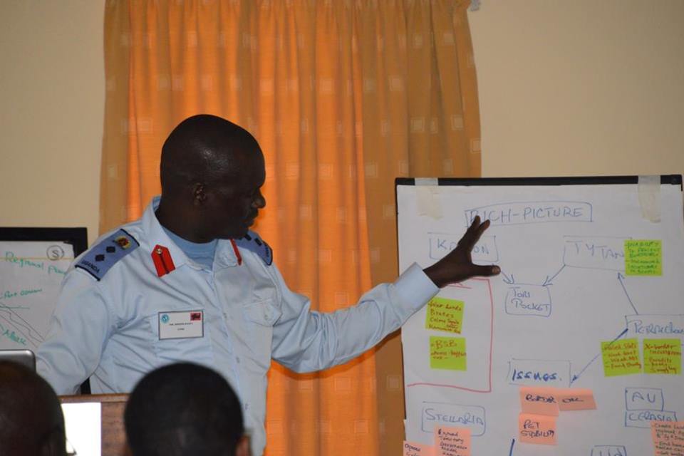 A participant presents the results of an excercise at the Generals and Senior Officers Study Period 2018 