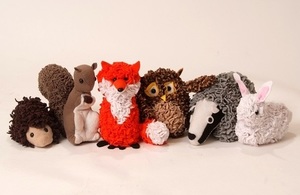 Picture of 'proggy rag rug' animals from Craft Yourself Silly. Animals include a fox, kangaroo, hedgehog, owl, badger and rabbit.