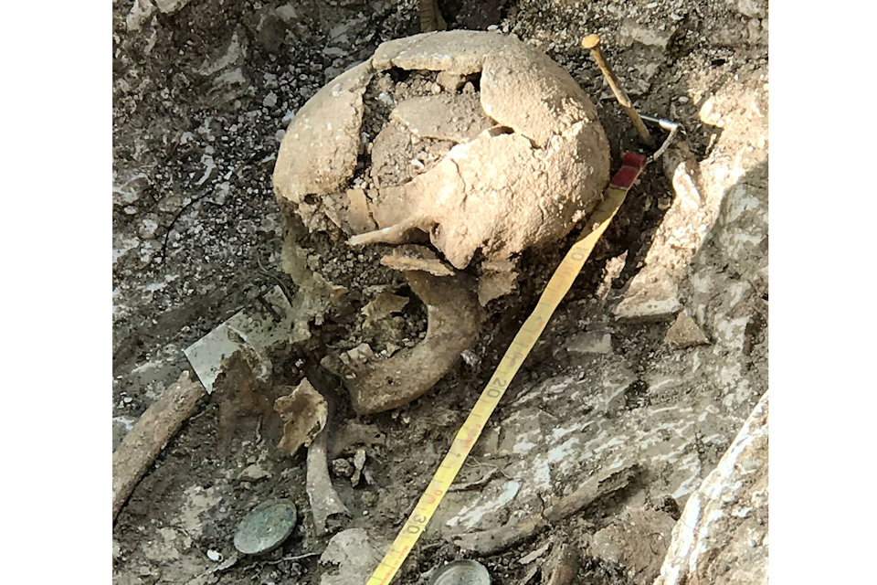 Skull excavated at Barrow Clump in Salisbury Plain. Photo: Crown Copyright 2018