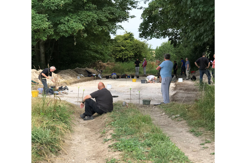 Archaeologists and volunteers at Barrow Clump dig site Photo: Crown Copyright 2018