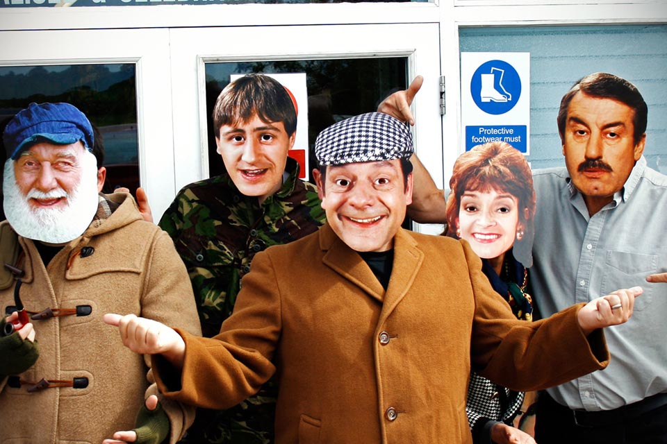 Face masks of characters from Only Fools and Horses