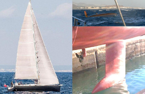 Composite image showing the yacht, the capsize and the keel
