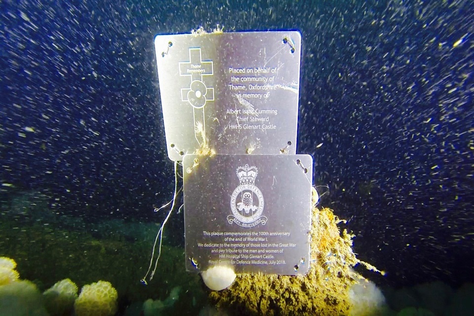 The Royal Centre for Defence Medicine pays tribute to the wreck of His Majesty's Hospital Ship Glenart Castle