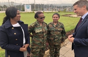 Defence Secretary Gavin Williamson talks to Women, Peace and Security trainers in Addis Ababa, Ethiopia.