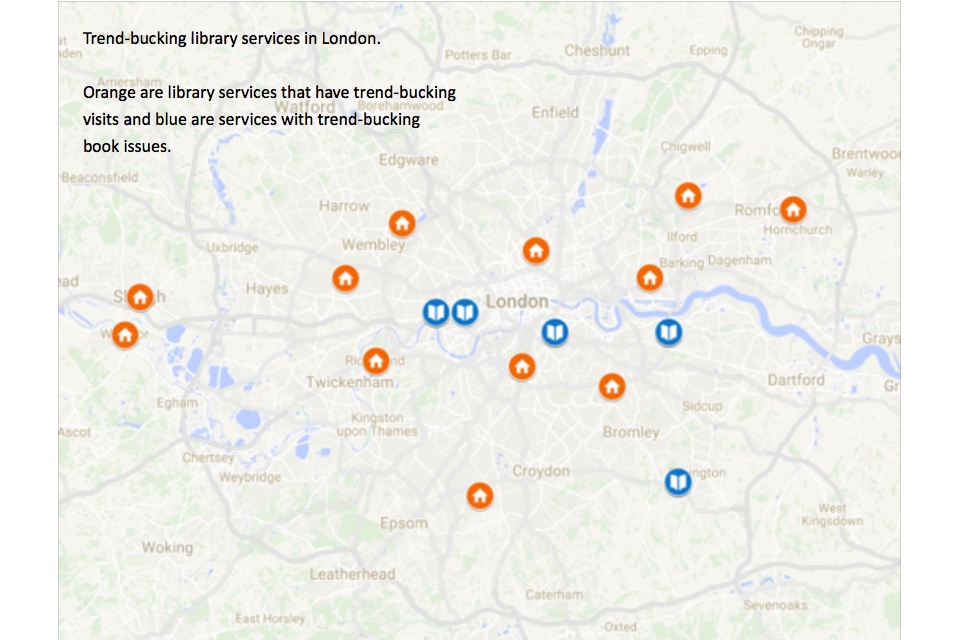 Map showing the trendbucking library services in London