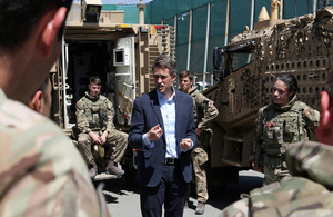 Defence Secretary Gavin Williamson meets UK troops at the New Kabul Compound.