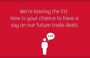 Infographic stating that we're leaving the EU. Now is your chance to have a say on our future trade deals