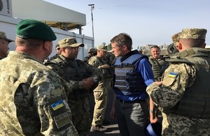 Defence Secretary Gavin Williamson meets troops in Ukraine.