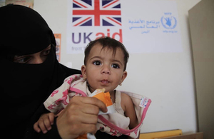 A child receiving nutritional supplements in Yemen
