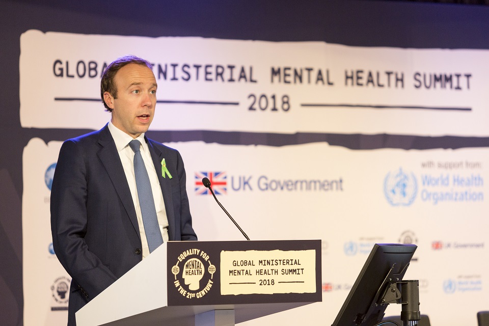 Matt Hancock giving speech at Global Ministerial Mental Health Summit