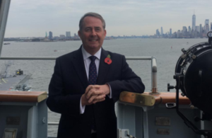 International Trade Secretary Dr Liam Fox on board the HMS Queen Elizabeth.