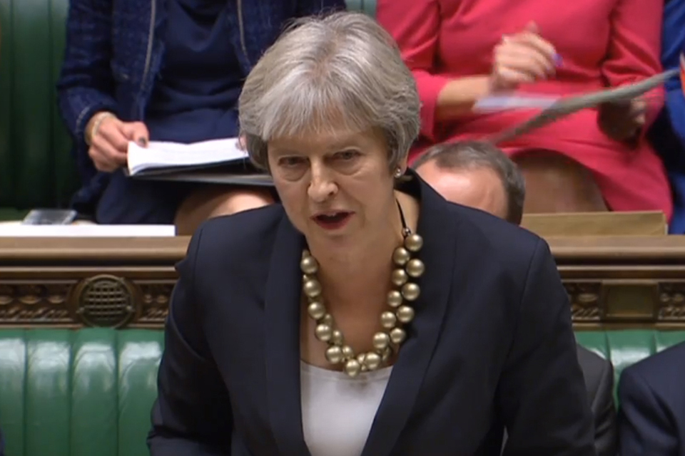 Prime Minister Theresa May addressing the House of Commons