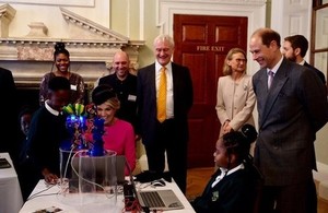 Queen Máxima of the Netherlands uses an education robot device at the UK-Netherlands innovation Showcase in London