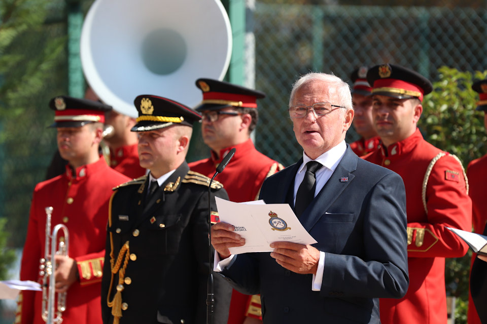 Flight Sergeant Thompson’s nephew, Brian Webster, reads during the service, Crown Copyright, all rights reserved