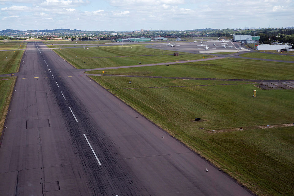 RAF Northolt runway from mid-air.