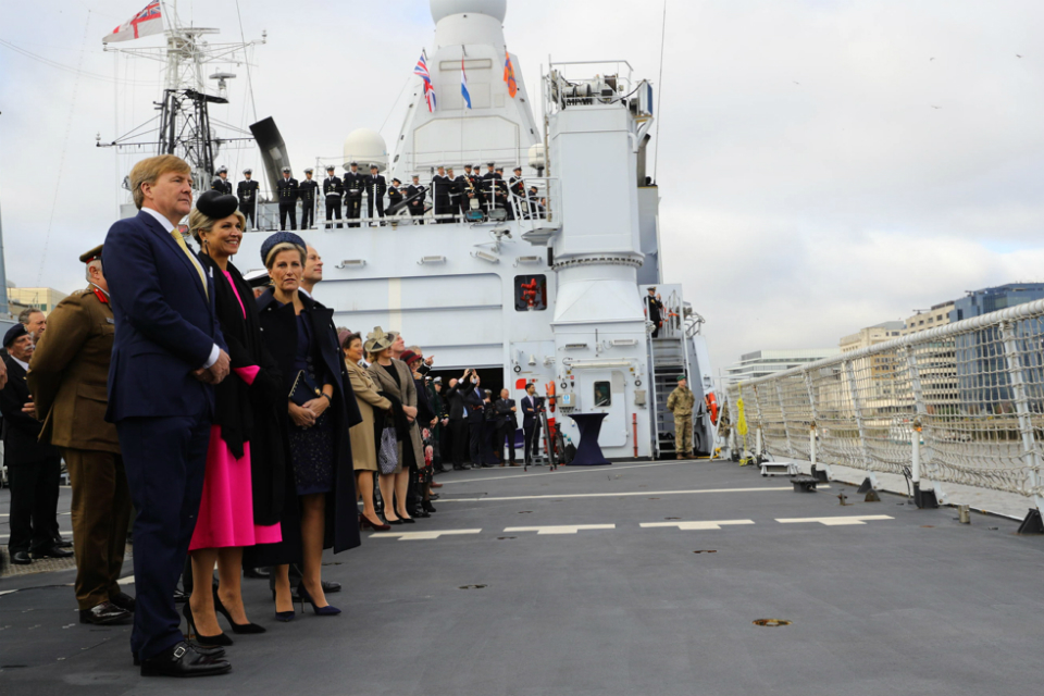 The King and Queen of the Netherlands and the Earl and Countess of Wessex on board the aboard the Dutch ship HNLMS Zeeland