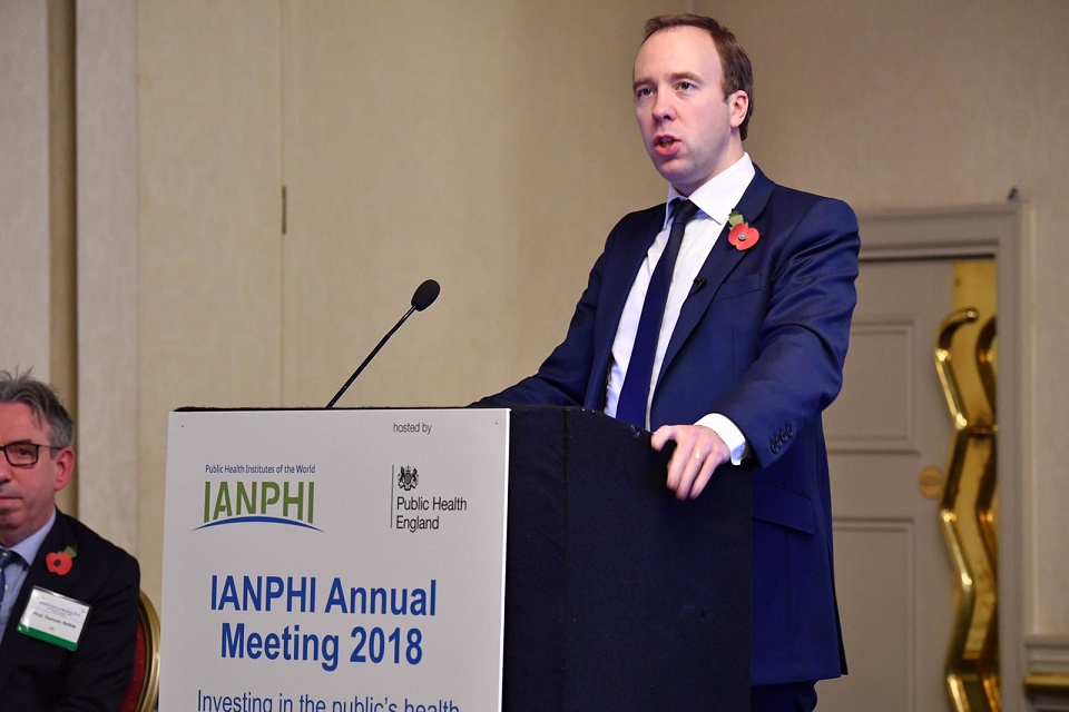 Secretary of State for Health and Social Care Matt Hancock giving a speech at IANPHI annual meeting