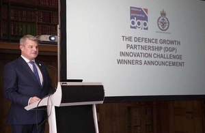Defence Minister Stuart Andrew announces the winners of the Innovation Challenge. Crown copyright