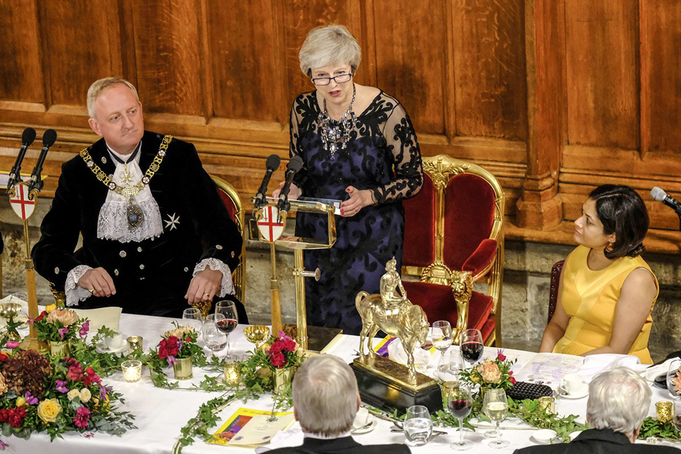 Prime Minister Theresa May speaking at Lord Mayor's Banquet