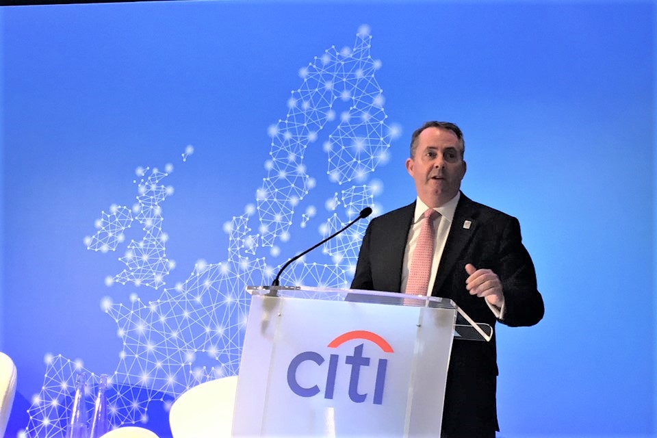 Liam Fox addresses businesses at an event by Citi and the Financial Times 