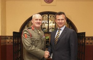 Minister for the Armed Forces Mark Lancaster shakes hands with His Excellency the Governor of Gibraltar