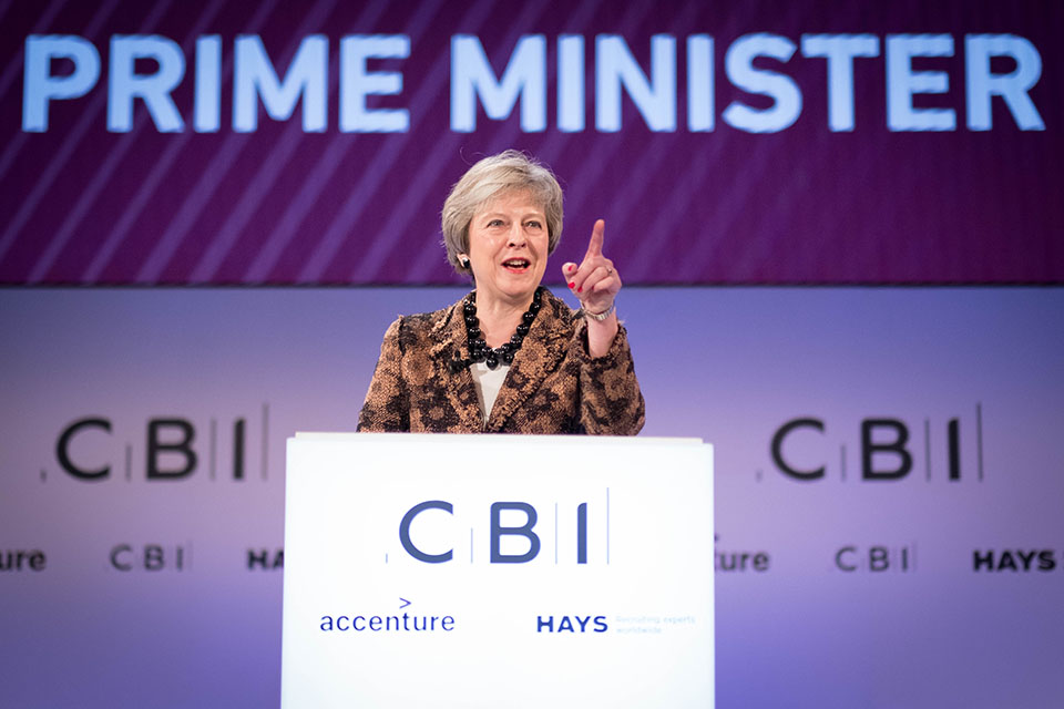 PM Theresa May addressing CBI
