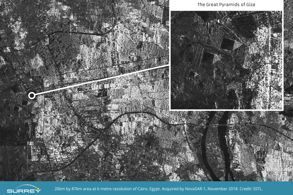 Satellite view of great pyramids, Cairo. Credit: SSTL