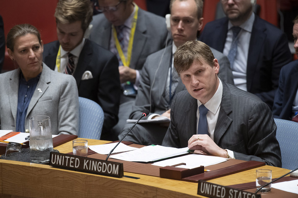Ambassador Jonathan Allen at the Security Council briefing on Ukraine (UN Photo)